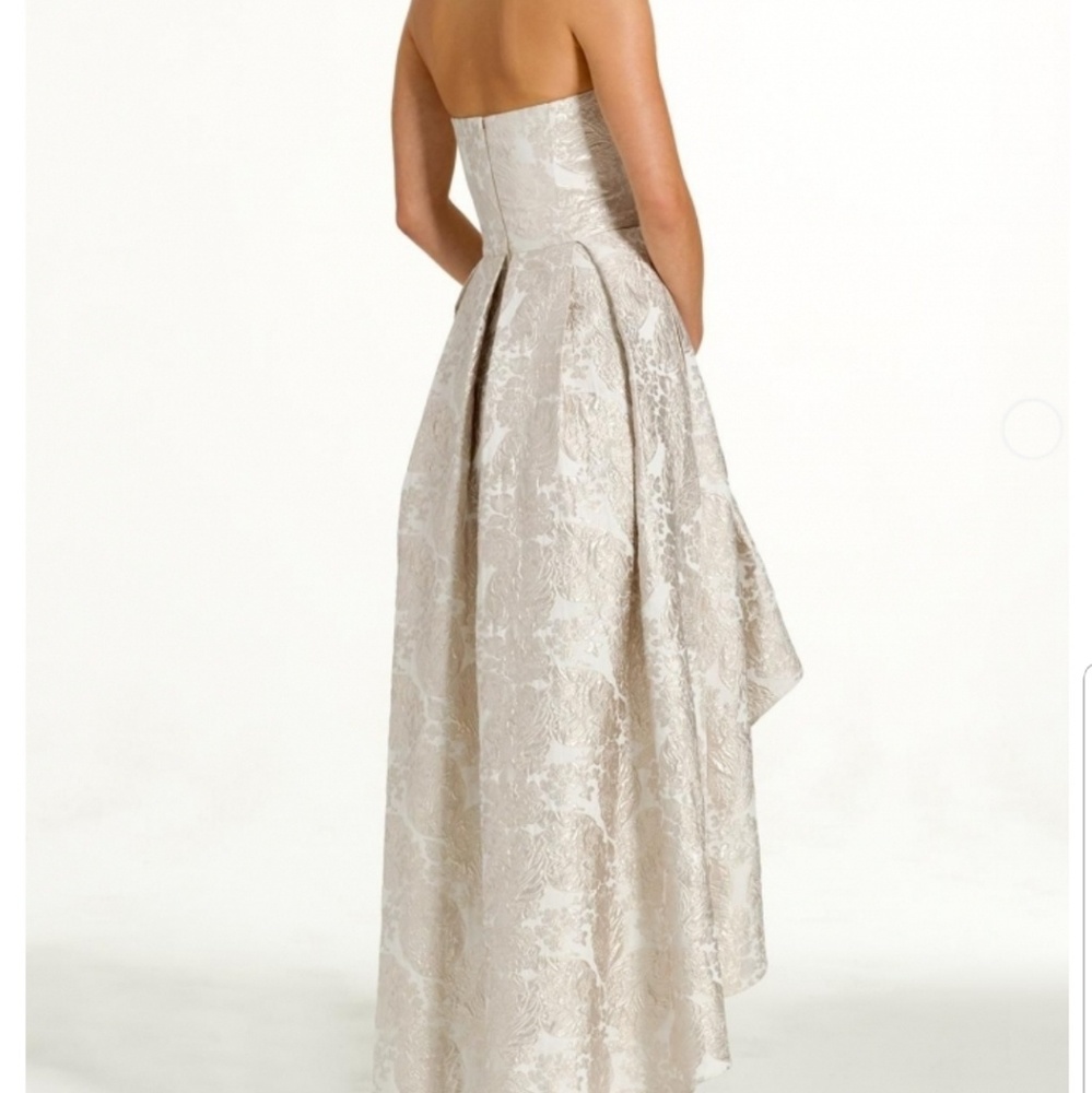 Strapless brocade high low dress cream color